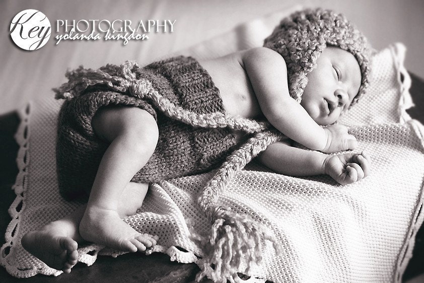 Crochet Baby Earflap Hat, Newborn Photography Prop, Oatmeal