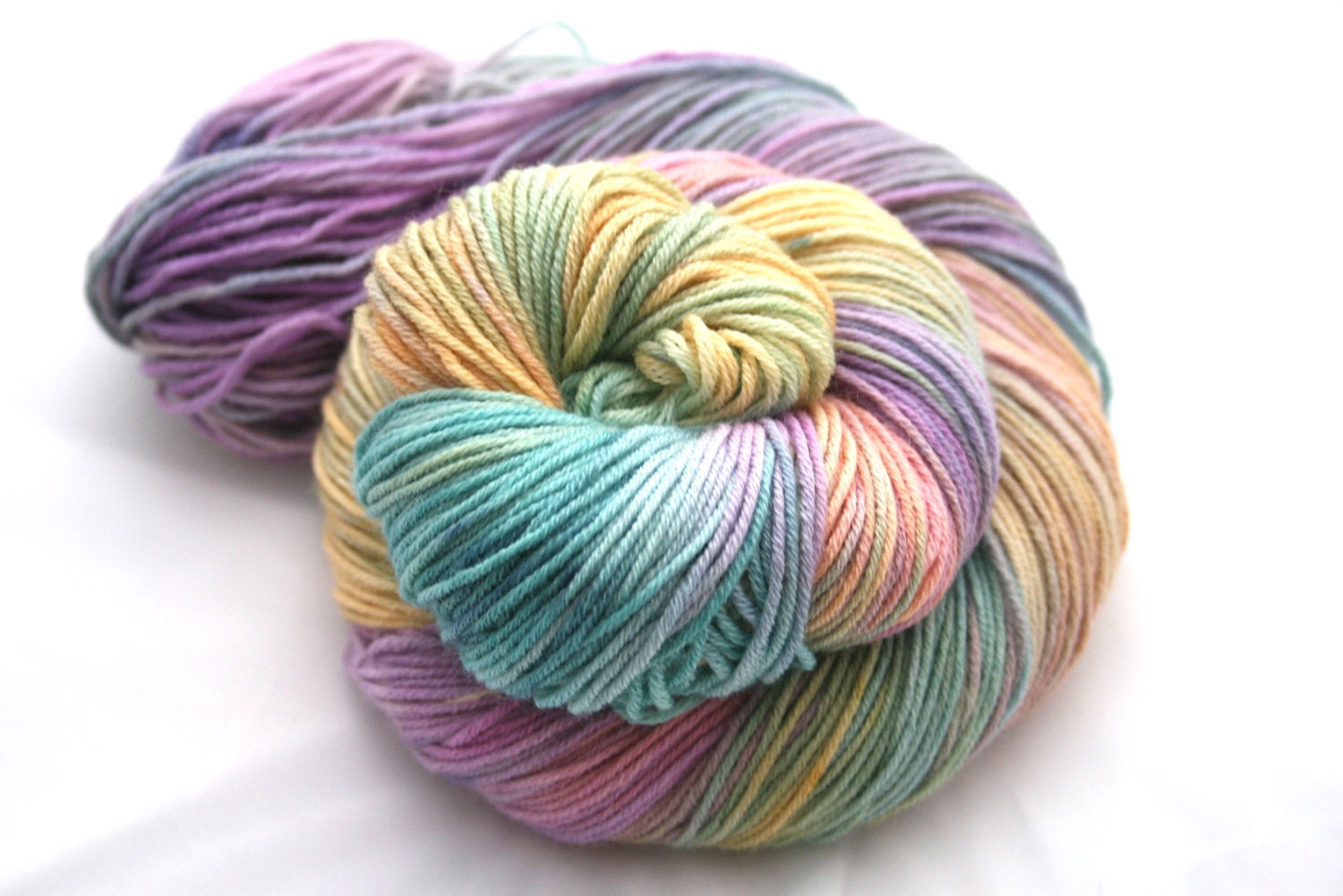 Tie Dye - Sock Yarn - Hand Dyed Wool - Hand Painted  - Green - Pink - Yellow - Purple - Lace yarn