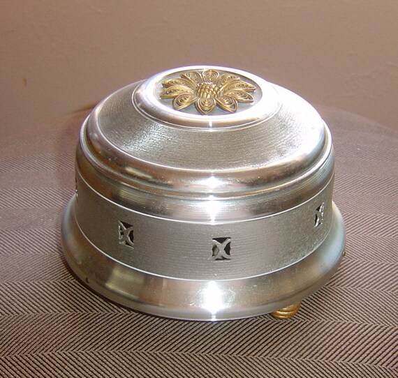 Vintage Metal Powder Box Musical by Cody by oldglassbirds on Etsy