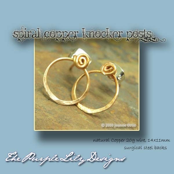 Spiral Copper Knocker Posts, natural, ThePurpleLilyDesigns