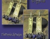 Glyphs, Etched Brass, Sterling Silver, and Lapis earrings, ThePurpleLilyDesigns