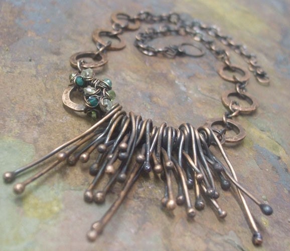 Woodland Moss, Antiqued Copper, Green Onyx, Citrine, and Peridot Necklace, ThePurpleLilyDesigns