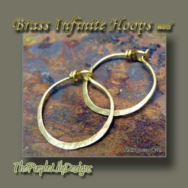 Brass Infinite Hoops, 18g, Med., Handforged by ThePurpleLilyDesigns