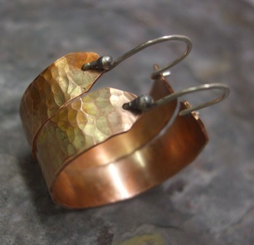 Copper Romance, Copper Hoops with Sterling Silver earwires, ThePurpleLilyDesigns