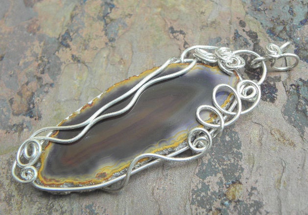 Untraveled Path, Handcut Agate Slice, and Sterling Silver filled Pendant, ThePurpleLilyDesigns