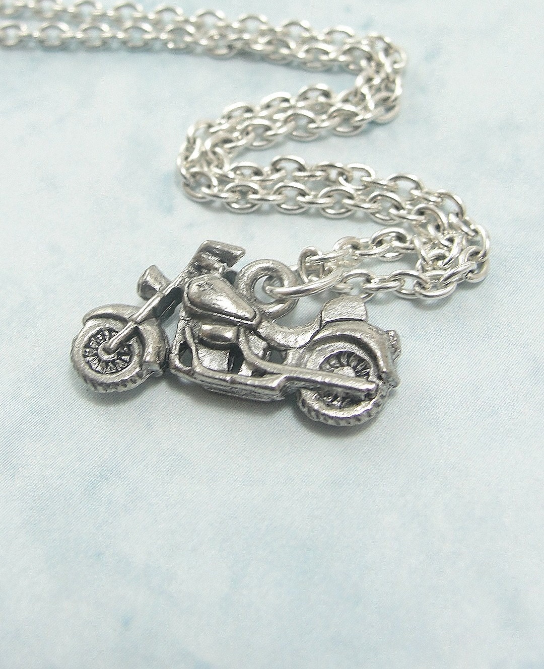 Motorcycle Necklace - Silver Plated Charm on a 17 inch Cable Chain