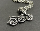 Motorcycle Necklace - Silver Plated Charm on a 17 inch Cable Chain