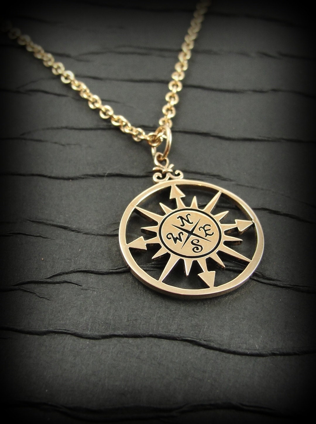 Compass Rose Necklace Gold Plated Compass Rose by treasuredcharms