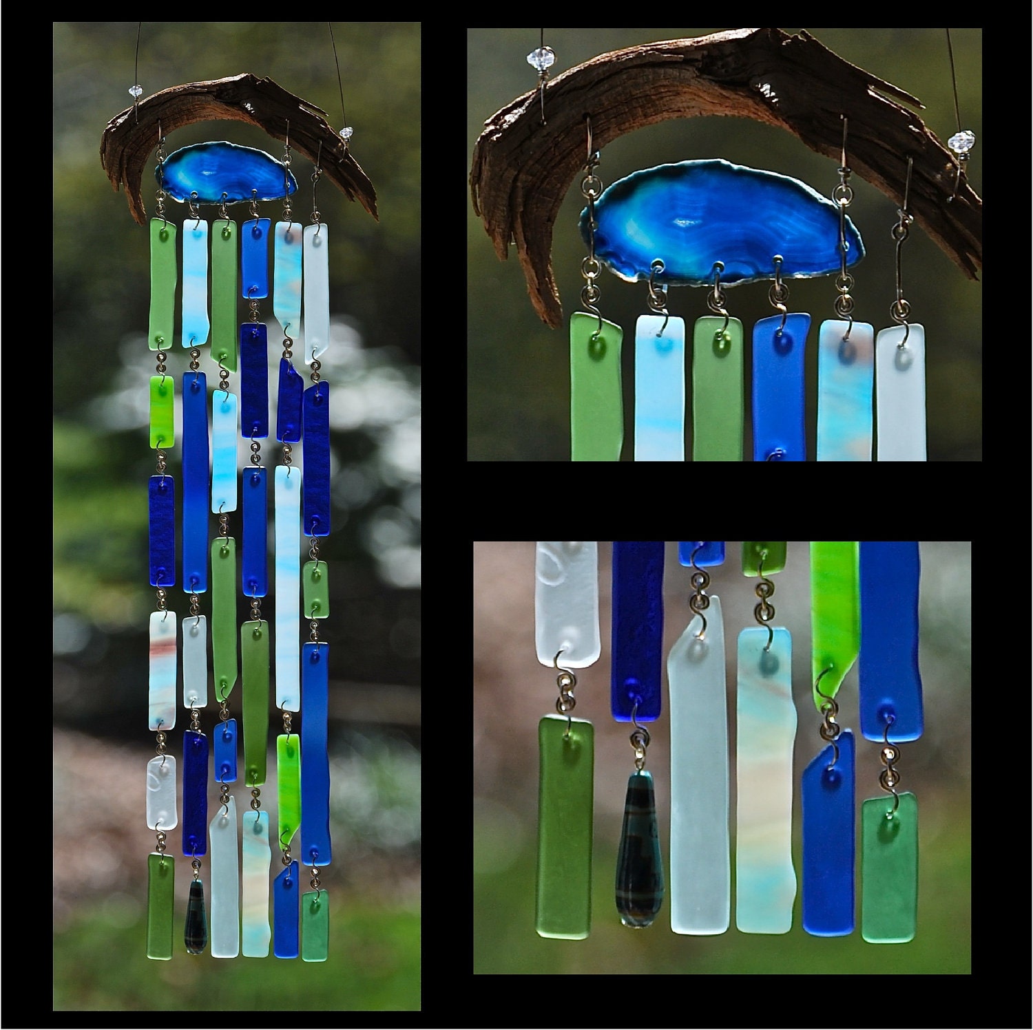 Recycled Beach Glass Inspired Wind Chimes - Petite Blue