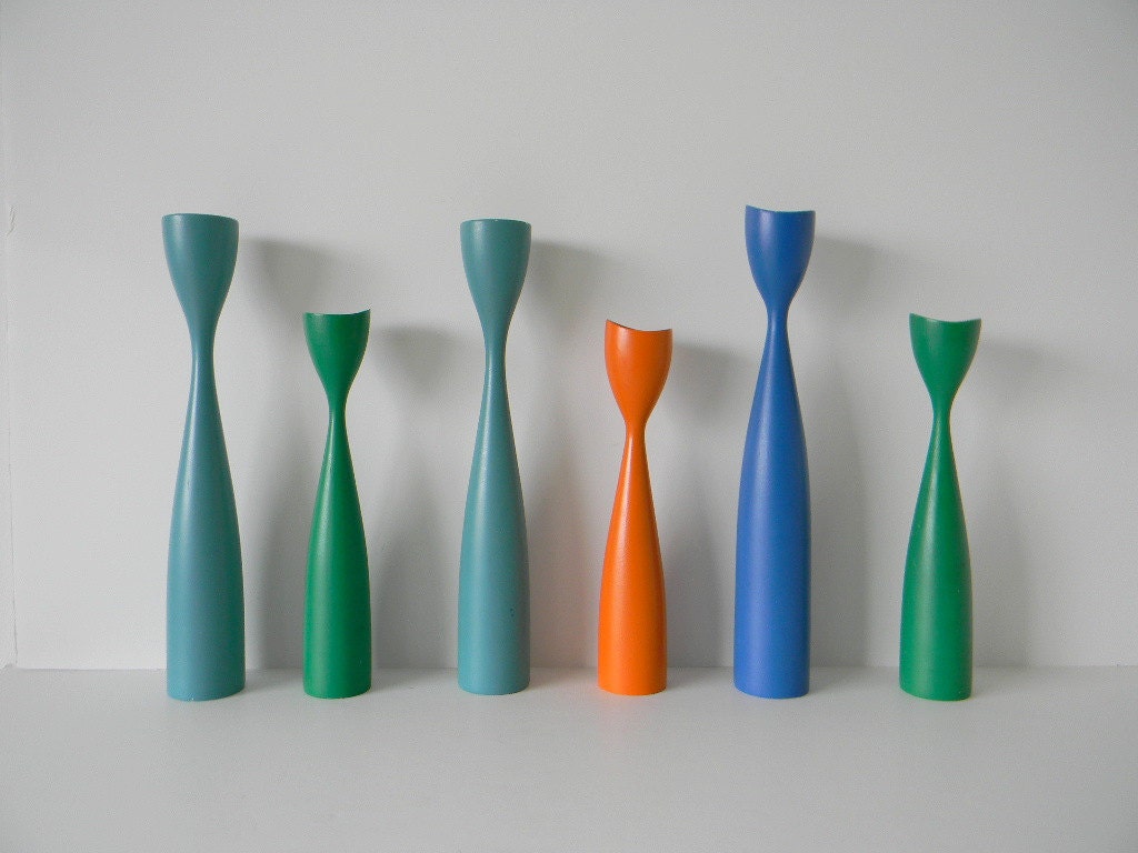 Choice of ONE Danish Modern Painted Wood Candlestick Green