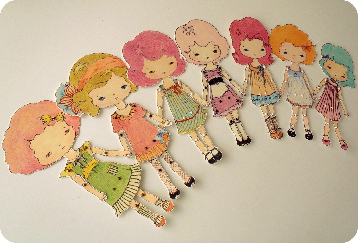 Collection of Seven Colour-Your-Own Paper Dolls
