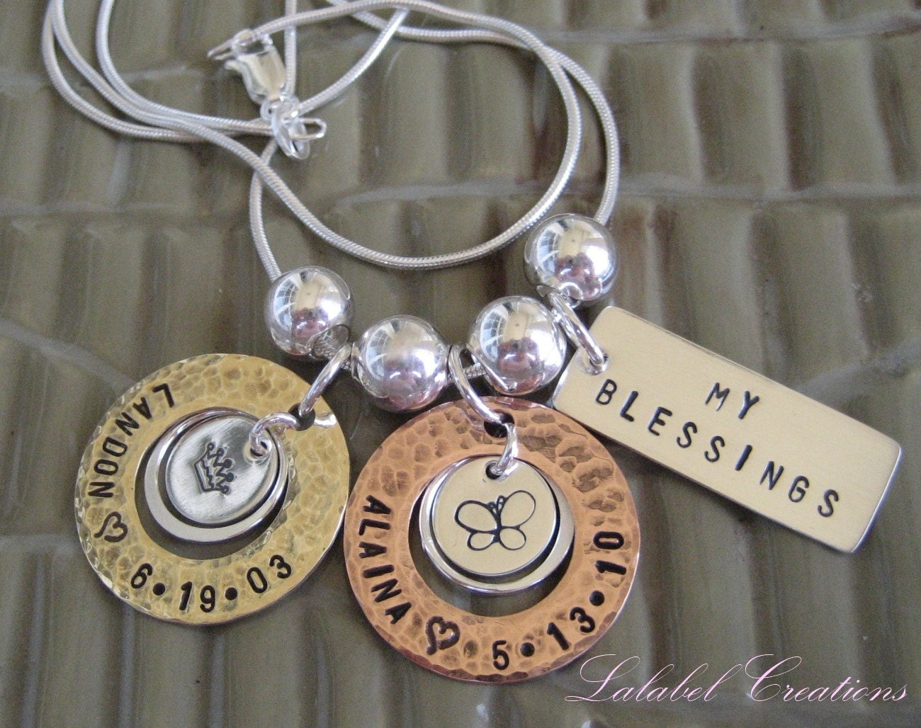 Personalized Mommy Necklace - Hand Stamped Jewelry - Custom Name Stamped Necklace - My blessings