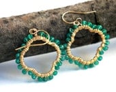 green onyx and 14Kgf wire wrapped 'lucky clover' earrings