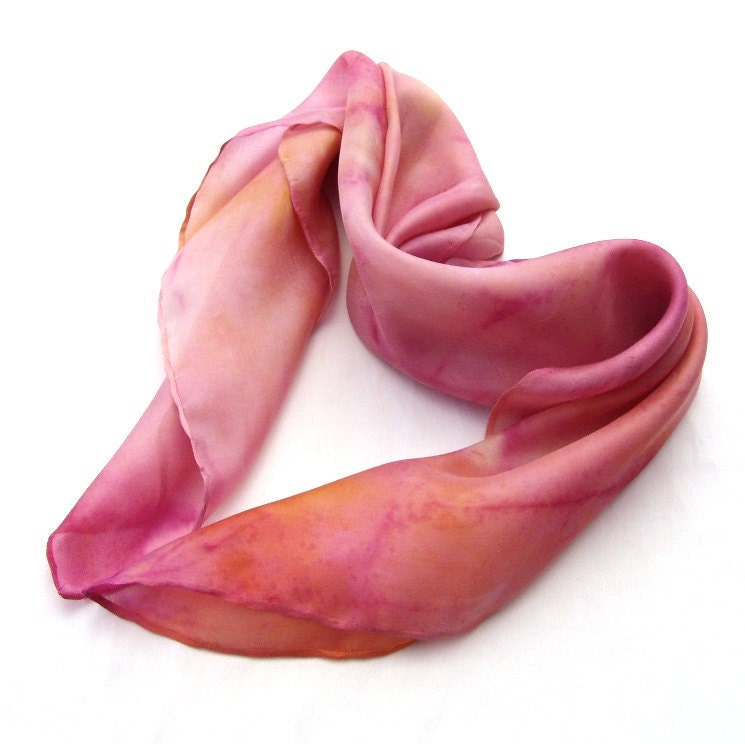 Raspberry sorbet Fashion hand painted silk shawl headband Made To Order
