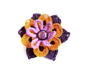 Hand crochet pin Magic French rose Mandala flower brooch