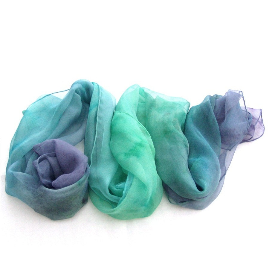 Peacock Marbled Fashion  hand painted silk scarf Made To Order
