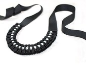 Dark Grey Petite Pearl and Ribbon Pleated Bib Necklace