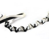 Black and Cream Ruffle Ribbon and Pearl Necklace