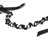 Charcoal Ruffle Ribbon and Pearl Necklace