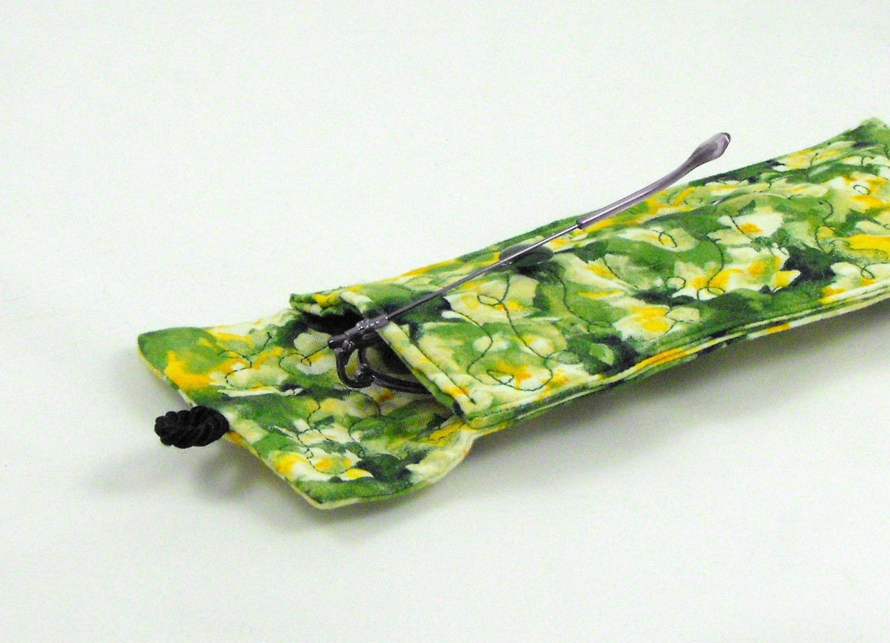 Handmade Quilted Glasses Case - Green. White and Yellow Floral