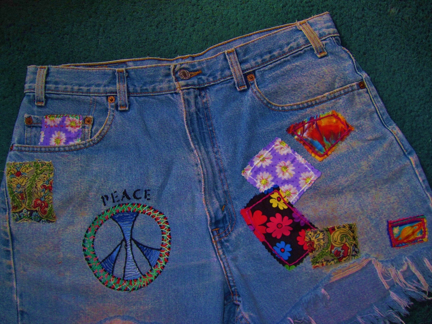 Groovie Vintage Cut Offs/Levis Shorts/Embellished/Patched/Upcycled Hippie Shorts