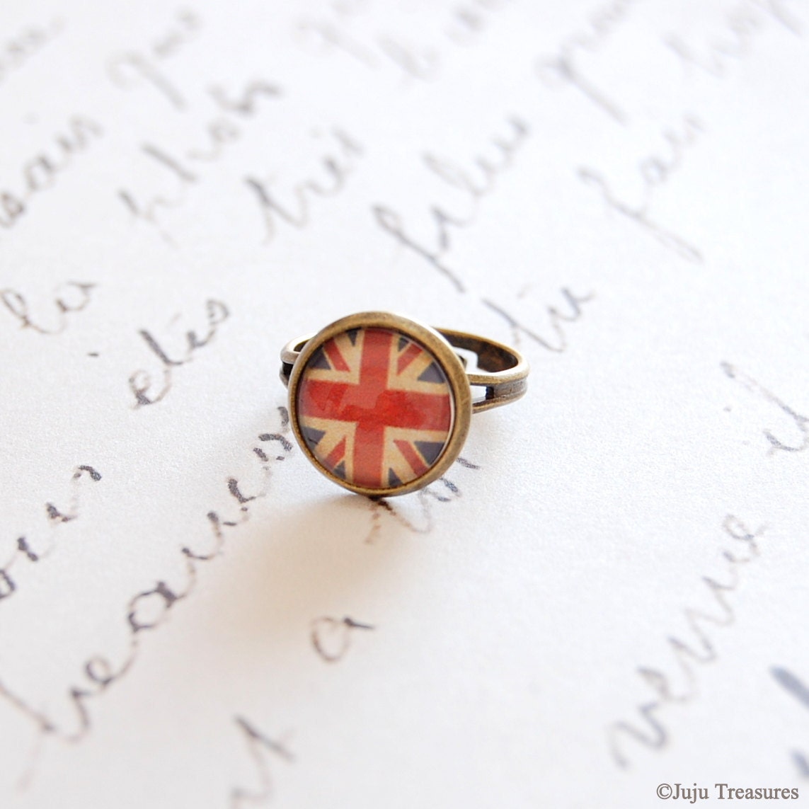Union Jack Ring. British Flag Ring. Adjustable Glass Dome UK Flag Ring.