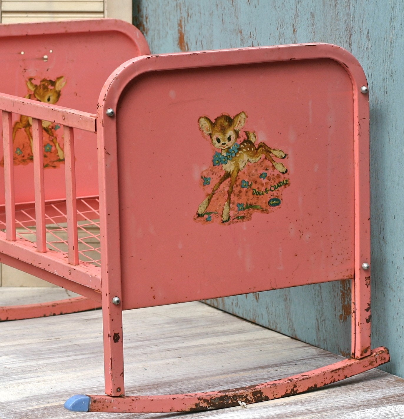 antique doll crib with wheels