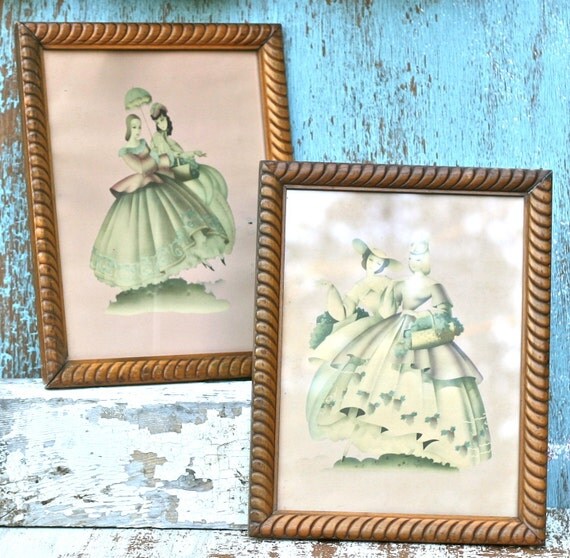 Items Similar To Vintage Bernard Fashion Prints Carved Wood Frames Pink