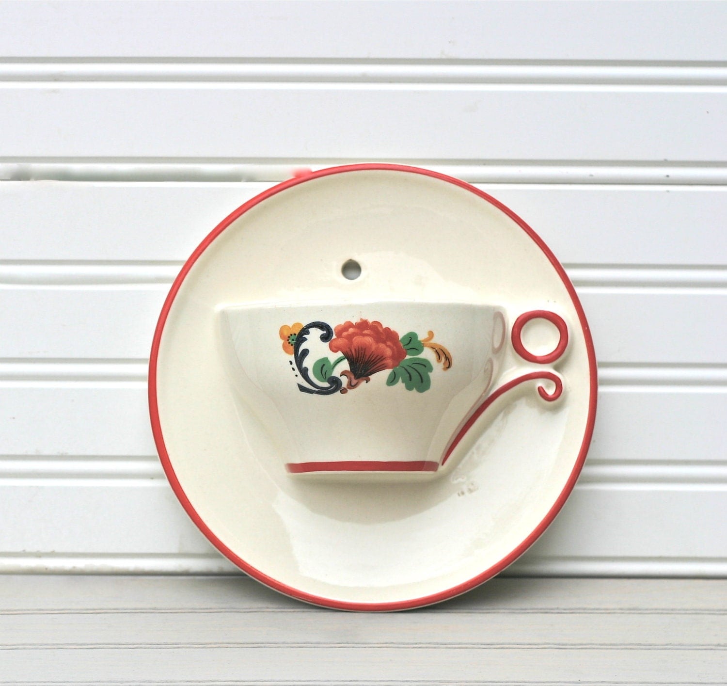 Vintage Tea Cup Wall Pocket Vase Oversized Funky by ivorybird