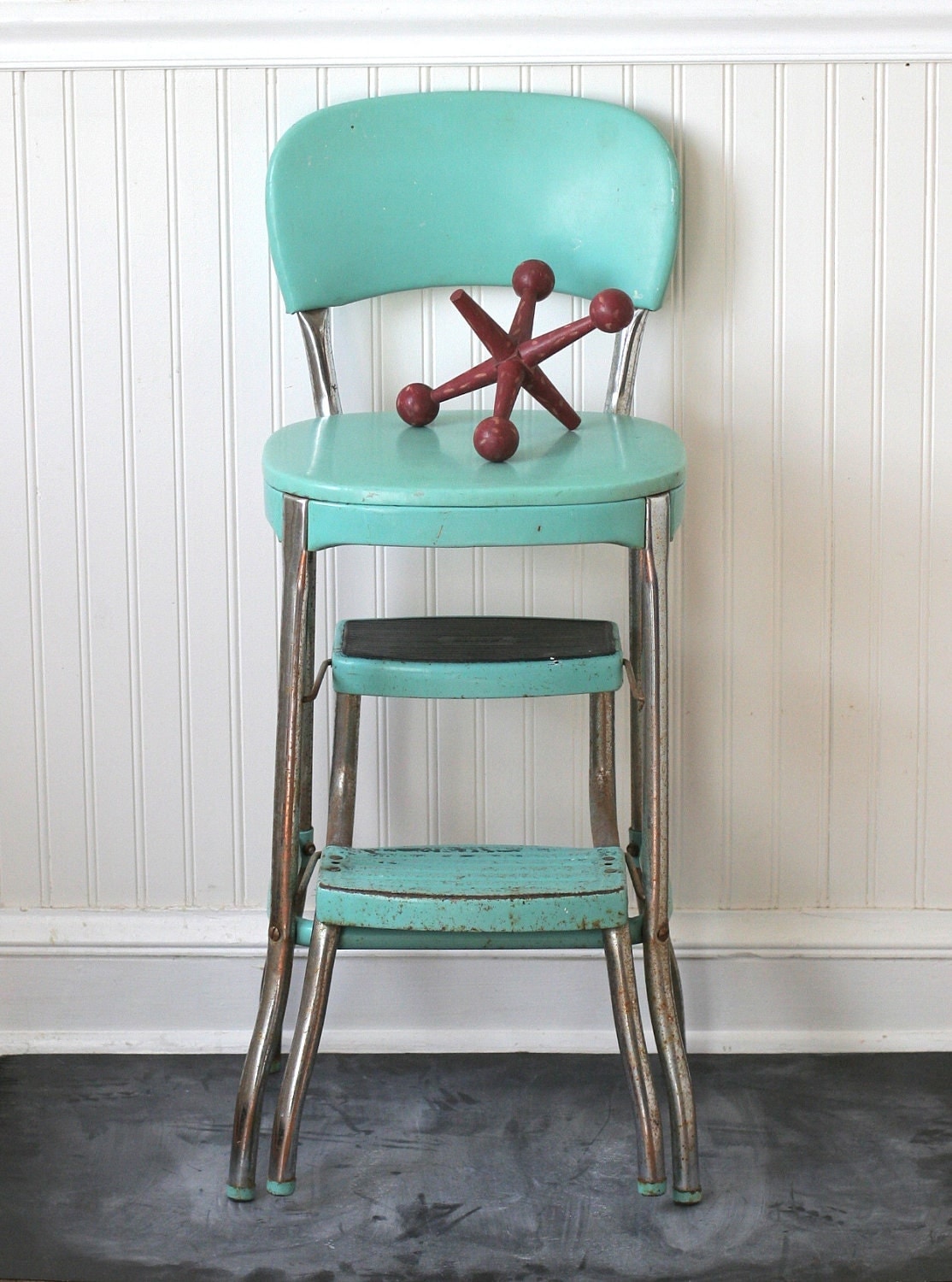 Circa 1950s Cosco Fold Out Step Stool Chair Aqua by ivorybird