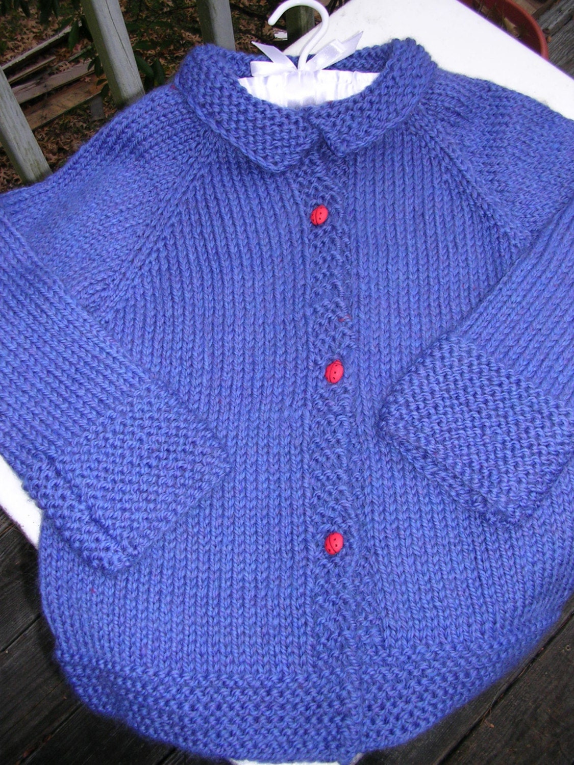 Handknit Delf Blue Children's Sweater with Hat
