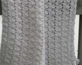 Hand Crocheted Soft White Baby Blanket with Fringe