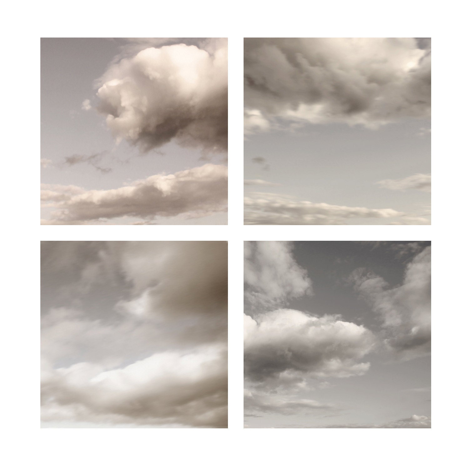 Instant collection of four 5 x 5 inch fine art Hahnemuhle photographs (ivory clouds series) ivory fairytale nursery wall decor