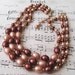 Vintage Russet, Peach & Gold Bead Faux Pearl 3 Strand Necklace