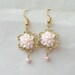 Pastel Pink Earrings, Gold Earrings, Filigree Dangle Earrings with Pearl Drop, Flower Earrings, Bridesmaid Earrings