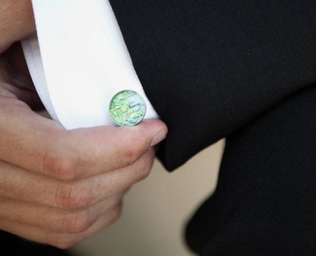 SALE - vintage map cufflinks custom location with gift box - featured in Martha Stewart Weddings