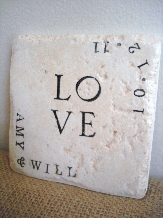 Custom Name/Date Coasters-Unique Wedding Gift by burlap and blue-Set of Four