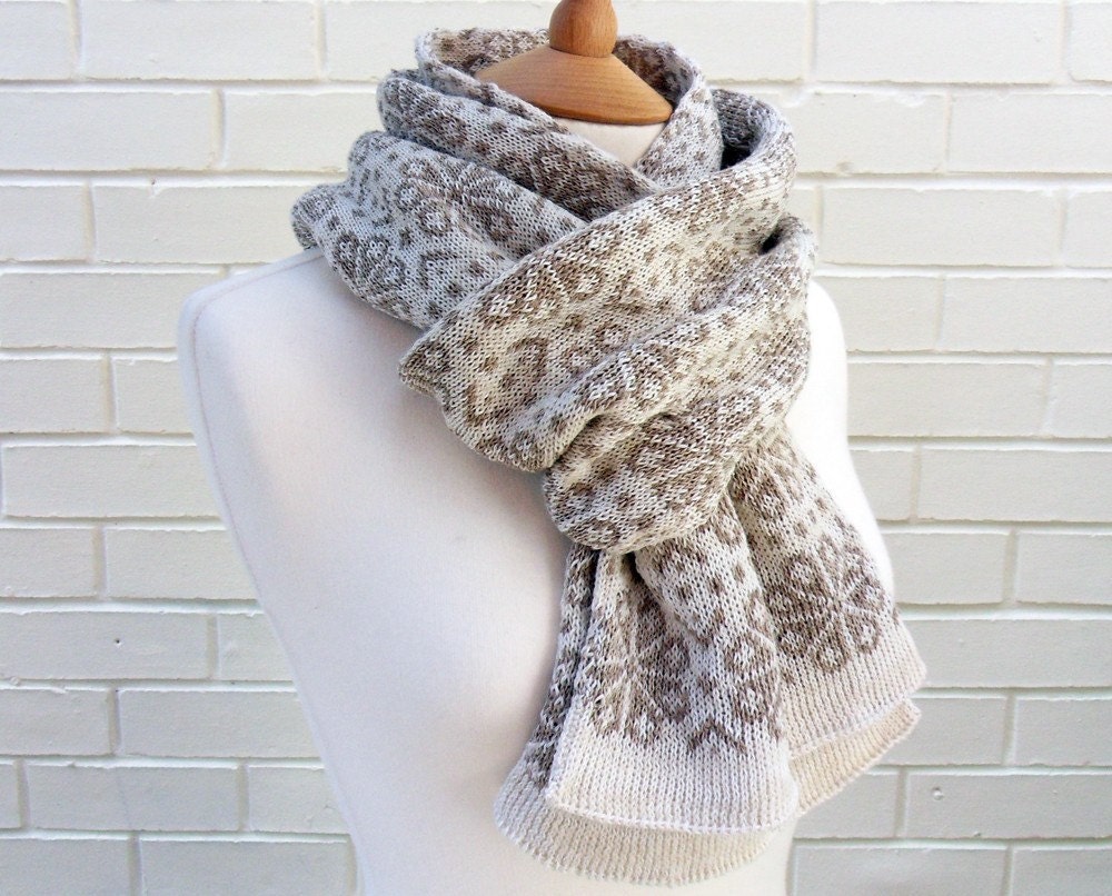 Vintage White and Oatmeal Fairisle Scarf - Whipped Cream