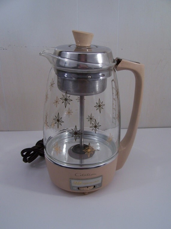 Vintage Retro Electric Glass Coffee Pot Gold by cleaninouthecloset