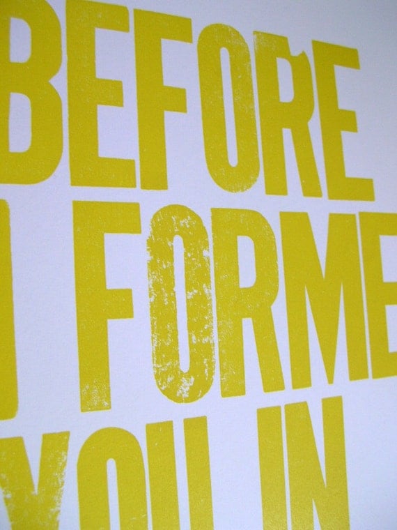 Bible Verse Poster - I Knew You Letterpress Print (Yellow)