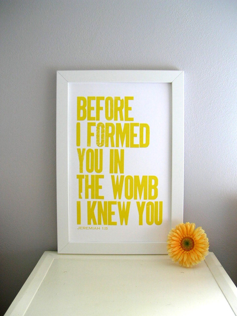 Bible Verse Poster - I Knew You Letterpress Print (Yellow)