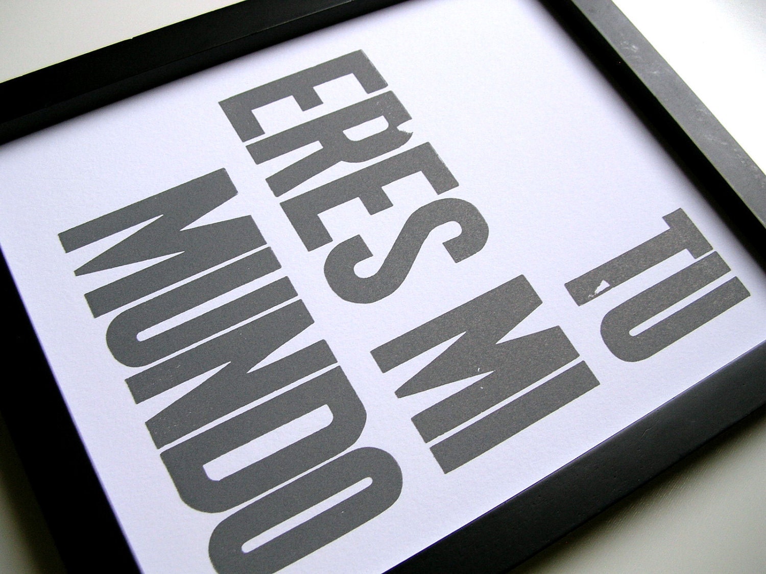 Spanish Wedding Letterpress Print, Tu Eres Mi Mundo Poster, Gray