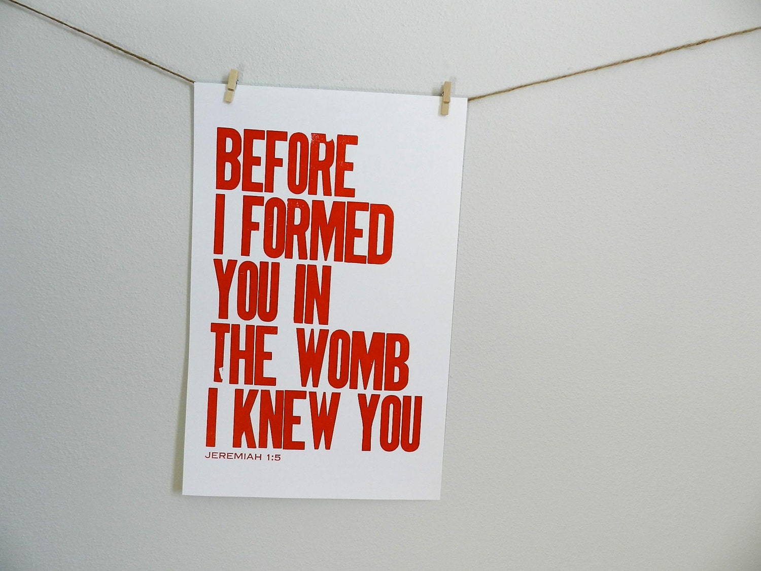 Red Baby Nursery Art, Before I Formed You in the Womb I Knew You Letterpress Print, Children's Wall Art
