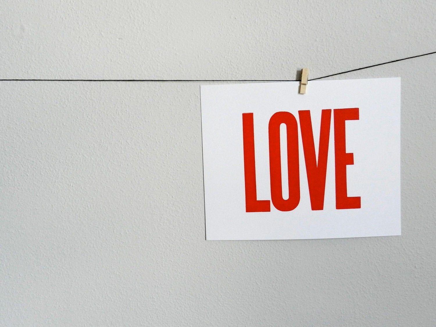 Valentine's Day Love Letterpress Print, Minimalism, Bright Red Poster, Simple Typography Wall Decor
