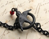 Swallow toggle clasp kit , dark antiqued brass, 17mm wing, 13mm ring  (2 kits) DIY kit bird necklace link, nickel free, aged black patina