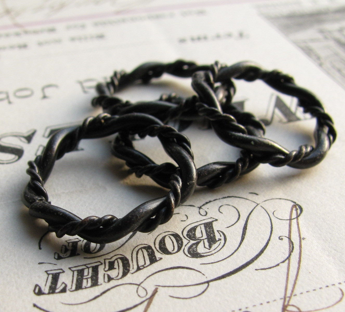 Vintage twisted wire ring, exclusive to Fallen Angel Brass, 18mm soldered closed, black antiqued brass (4 rings) dark patina, textured