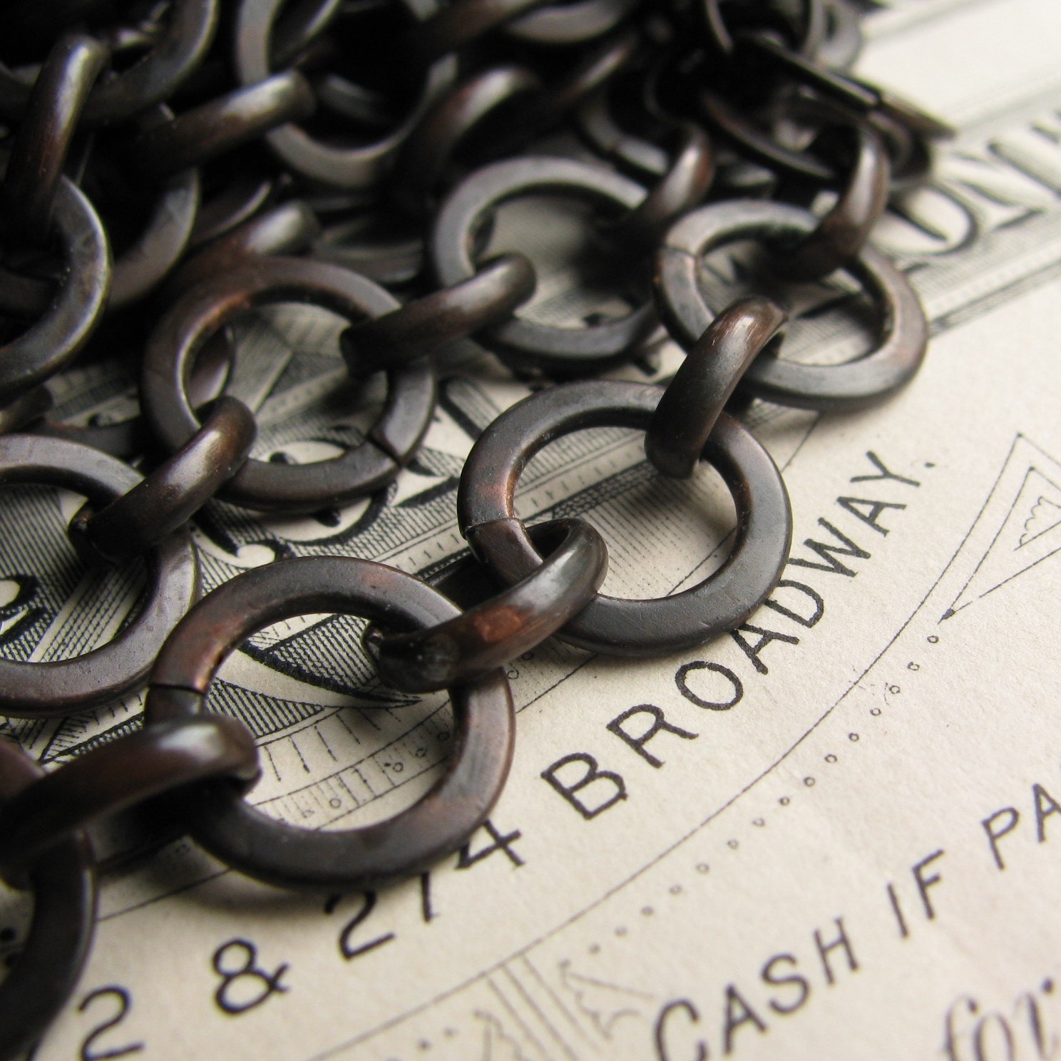 10mm large link rollo chain - "Erté" - black antiqued brass (2 feet) (61cm) flat, round circle open links, bulk length