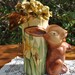 Sassy Bunny Love Vintage Vase with Handmade Flowers