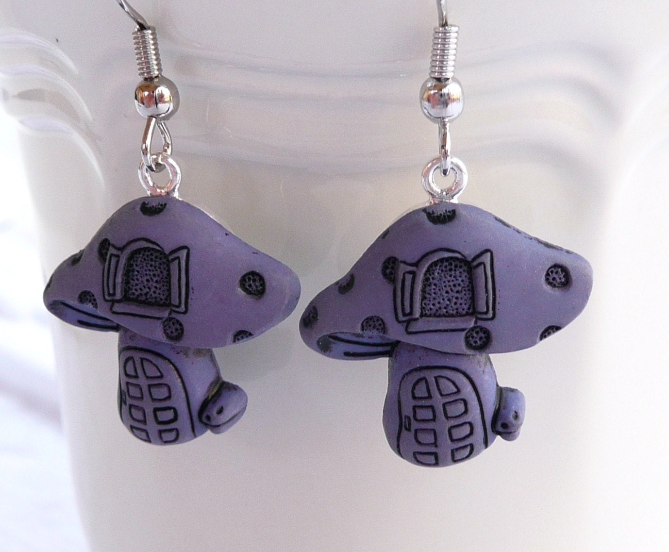 Purple Mushroom House Dangle Earrings