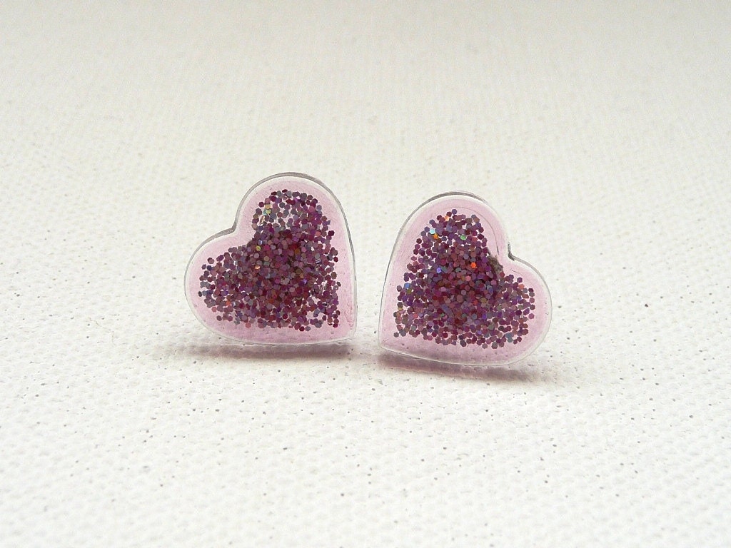Small Sparkly Light Pink Heart Stud Earrings